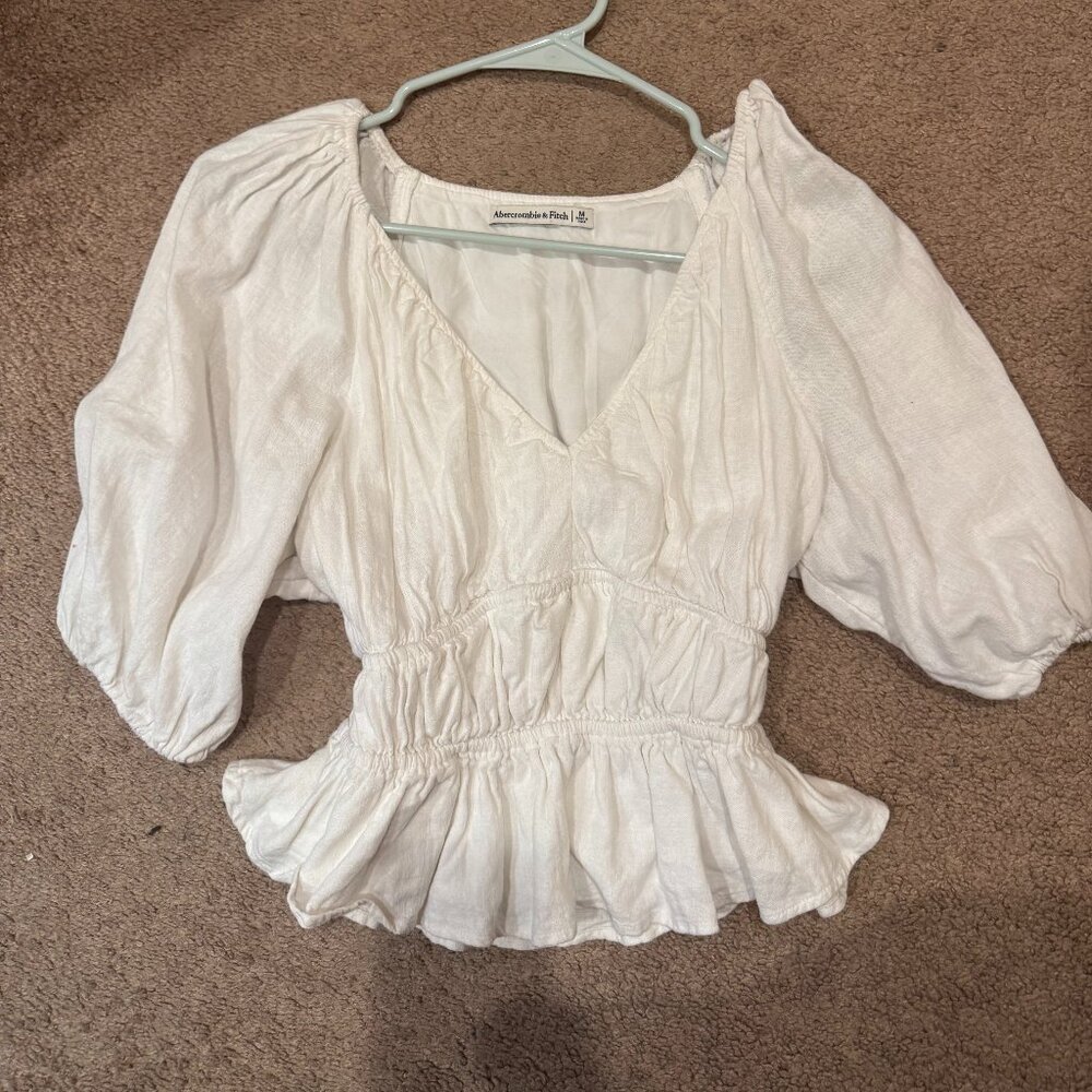 White Abercrombie and Fitch White Linen Dress Shirt